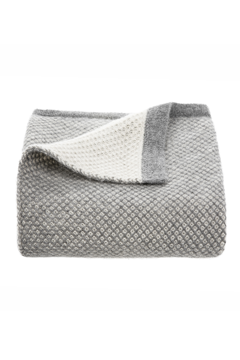 Tuwi reversible knitted baby alpaca baby blanket in soft grey and cream